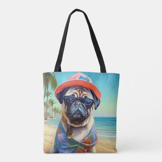 Mops am Strand, Sommergeschenk für Hundefreunde Tasche (Rückseite)