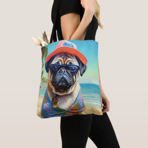 Mops am Strand, Sommergeschenk für Hundefreunde Tasche