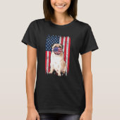 Mops American Flag Hund trägt Gesichtsmaske 4. Jul T-Shirt (Vorderseite)