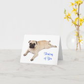 Mops-Ansichtskarte mit der Aufschrift "Thinking of Karte (Gelbe Blume)