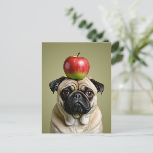 Mops Apple Feiertagspostkarte (Stehend Vorderseite)