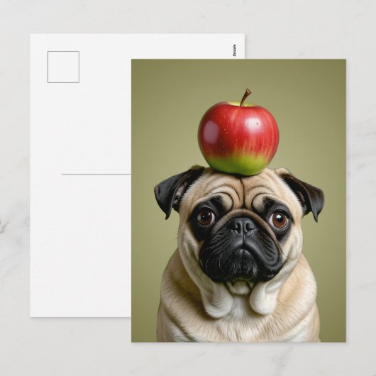 Mops Apple Feiertagspostkarte (Vorne/Hinten)