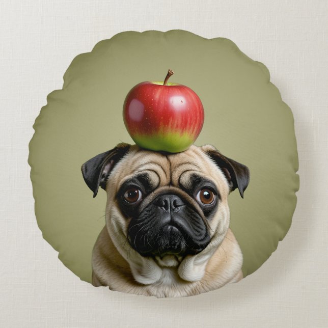 Mops Apple Rundes Kissen (Vorderseite)