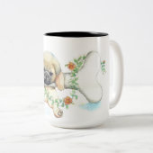 Mops, Aquarell, Haustier Zweifarbige Tasse (VorderseiteRechts)