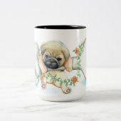 Mops, Aquarell, Haustier Zweifarbige Tasse (Mittel)