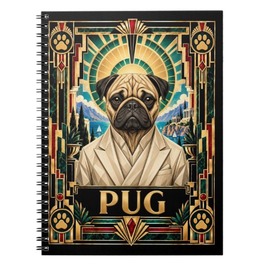Mops, Art Deco Hund Notizblock (Vorderseite)