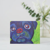Mops Art "Pugsly Enthusiasm" Postkarte (Stehend Vorderseite)