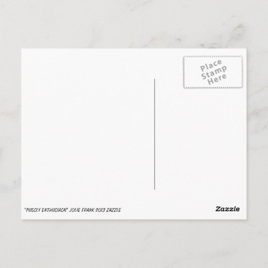 Mops Art "Pugsly Enthusiasm" Postkarte (Rückseite)