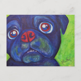 Mops Art "Pugsly Enthusiasm" Postkarte