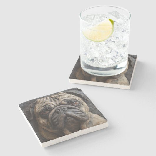 Mops Art Steinuntersetzer (Seitenansicht)