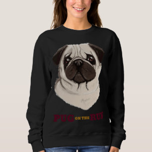 Mops auf dem Laufen - Aquarellfarbener Mops mit kl Sweatshirt