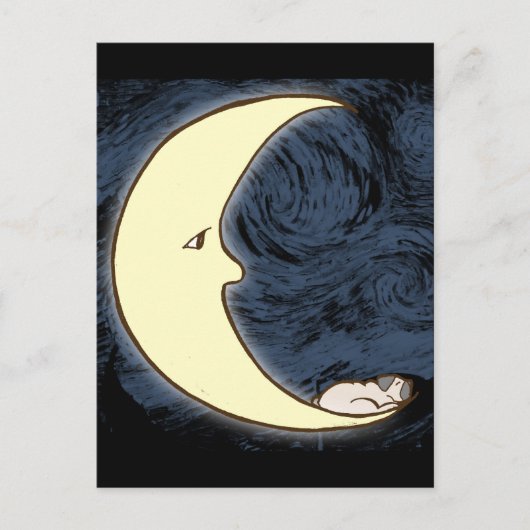 Mops auf dem Mond Postkarte (Vorderseite)
