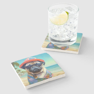 Mops auf dem Strand, Sommergeschenk für Hunde Lieb Steinuntersetzer