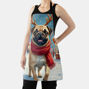 Mops auf dem Winterfestplatz Weihnachtsmalerei Schürze