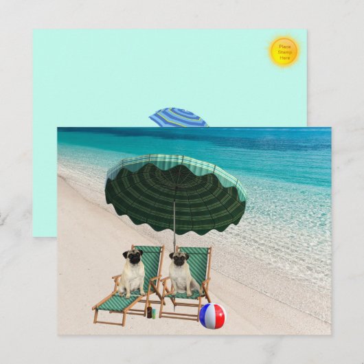 Mops auf der Beach Postcard Feiertagspostkarte (Vorne/Hinten)