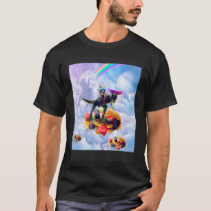 Mops auf einem Dinosaurier auf Wolken und Waffeln T-Shirt