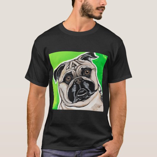 Mops auf grünem Hintergrund T-Shirt (Vorderseite)