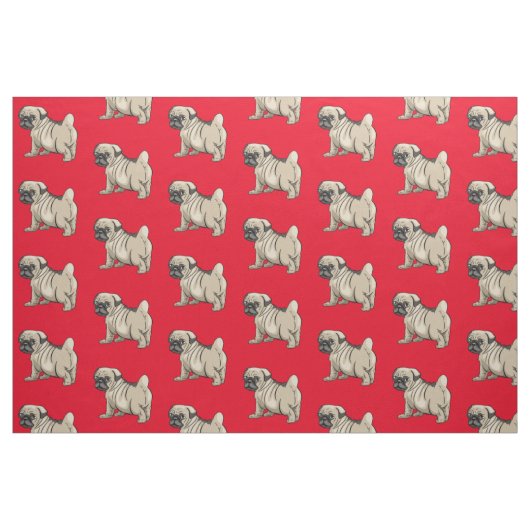 Mops auf hellrotem Hintergrund Stoff (Fat Quarter (45,7 x 55,9 cm))
