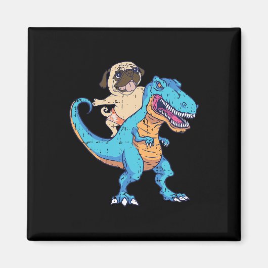 Mops auf T-Rex surft Dinosaurier Lustiger Hundebes Magnet (Vorne)