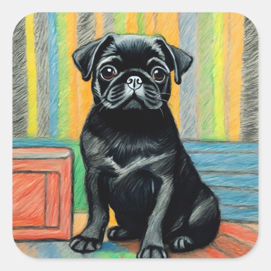 Mops-Aufkleber 3 "by3", matt oder glänzend, 6 Stüc Quadratischer Aufkleber (Vorderseite)