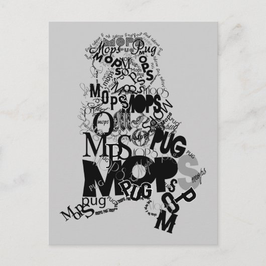 Mops aus Buchstaben Postkarte (Vorderseite)