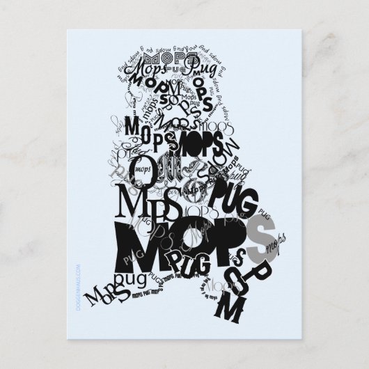 Mops aus Buchstaben Postkarte (Vorderseite)