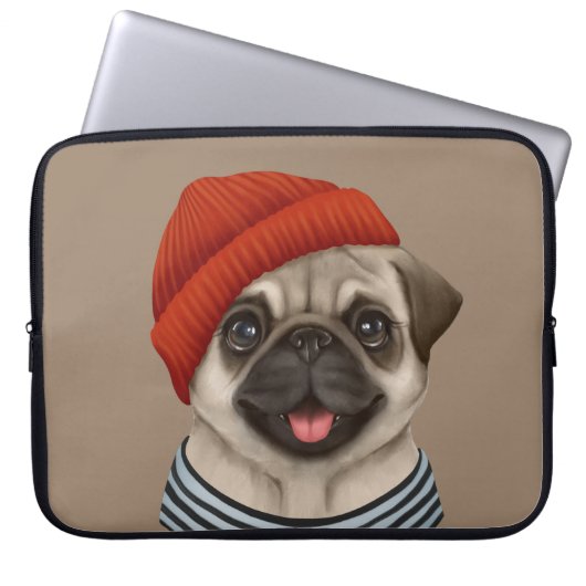 Mops aus rotem Hut Laptopschutzhülle (Vorderseite)