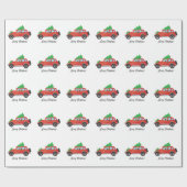 Mops Autofahren Auto mit Weihnachtsbaum oben Geschenkpapier (Flach)