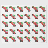 Mops Autofahren mit einem Weihnachtsbaum oben Geschenkpapier (Flach)