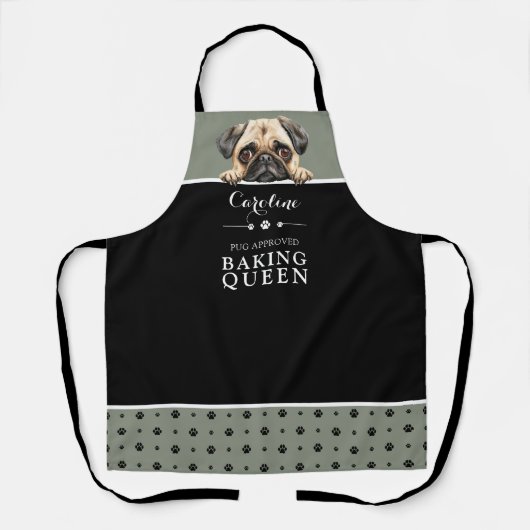 Mops Baking Queen Sage Green Custom Schürze (Vorderseite)