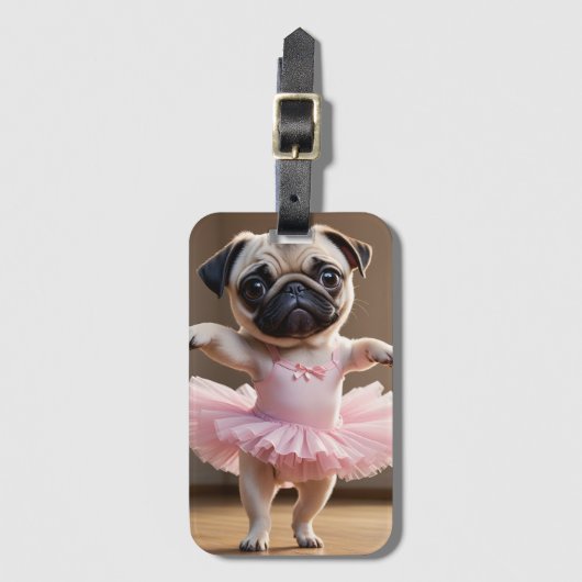 Mops Ballerina Gepäckanhänger (Vorderseite Vertikal)