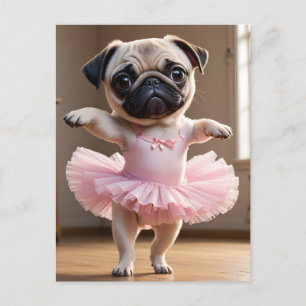 Mops Ballerina Postkarte