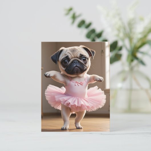 Mops Ballerina Postkarte (Stehend Vorderseite)