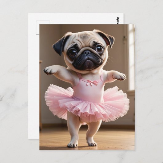 Mops Ballerina Postkarte (Vorne/Hinten)