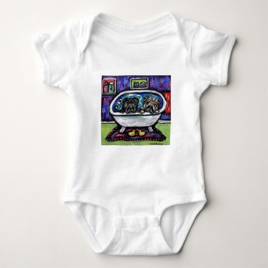 Mops Bathtime Baby Strampler (Vorderseite)