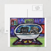Mops Bathtime Postkarte (Vorne/Hinten)