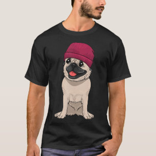 Mops Beanie Niedlicher Cooler Hund Strick Hut Haus T-Shirt