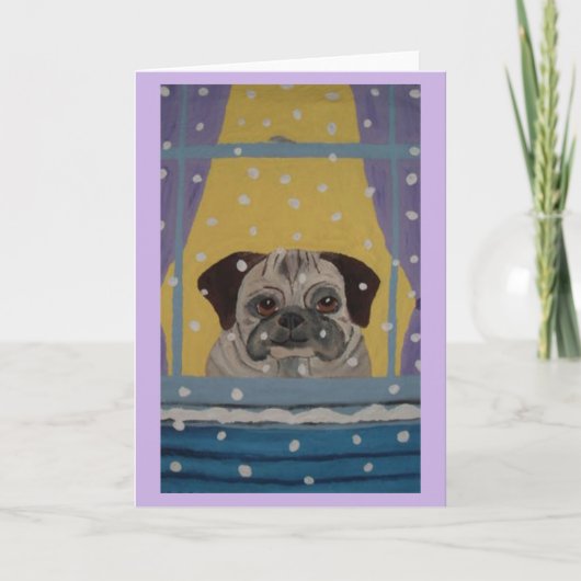 Mops beim Schneefall zuschauen Karte (Vorderseite)