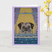Mops beim Schneefall zuschauen Karte (Gelbe Blume)