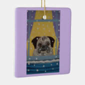 Mops beim Schneefall zusehen Keramikornament (Rechts)
