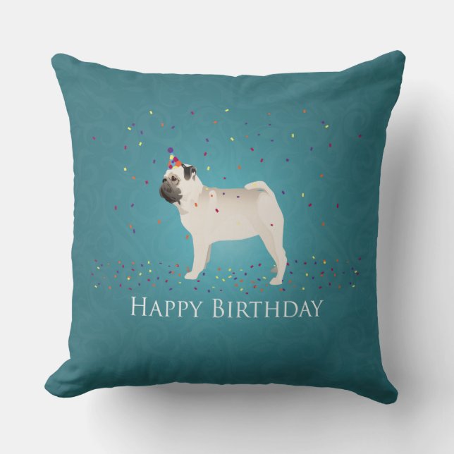 Mops Birthday Design Kissen (Vorderseite)