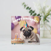 Mops Birthday Party Karte (Stehend Vorderseite)