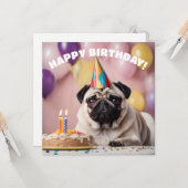 Mops Birthday Party Karte (Vorderseite/Rückseite Beispiel)