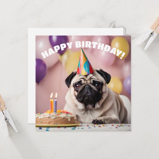 Mops Birthday Party Karte (Vorderseite/Rückseite Beispiel)