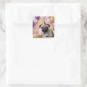 Mops Birthday Party Quadratischer Aufkleber (Tasche)