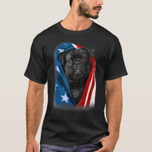 Mops Black Dog American Flag 4. Juli Tierpappe T-Shirt