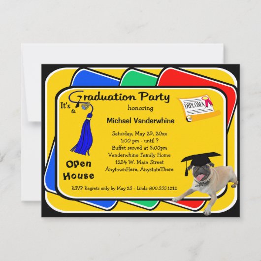 Mops Blue Graduation Party Einladungen (Vorderseite)