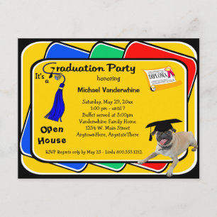 Mops Blue Graduation Party Einladungen