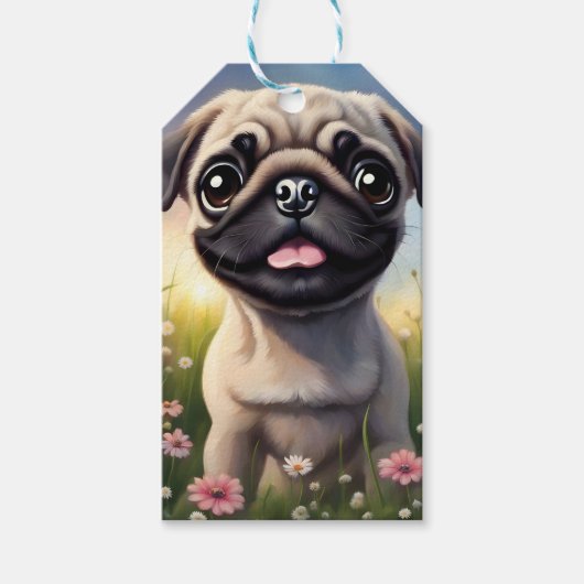 Mops-Blume Geschenkanhänger (Vorderseite)