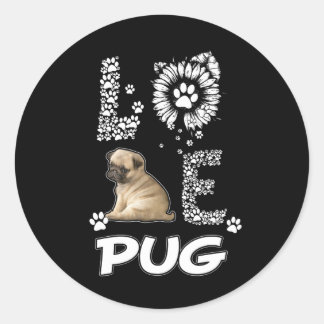 Mops Blume Lover Runder Aufkleber